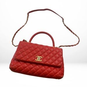 CHANEL - Caviar Quilted Small Coco Handle Flap Red